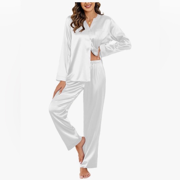 Other - Ekouaer Long Sleeve White Satin Bridal Wedding 2 piece Pajamas Size S (Top NWT!)